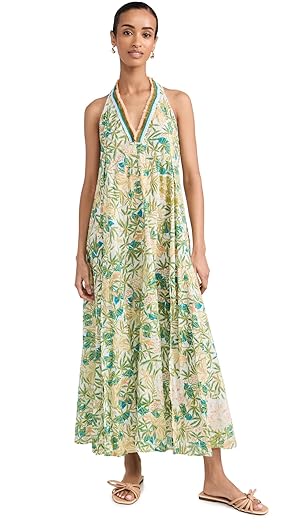 Poupette St Barth Women's Long Dress Nava, Green Orchid, M at